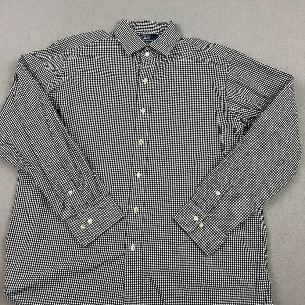 Polo Ralph Lauren Shirt Men 17 Black Check Regent Classic Fit Oxford Long Sleeve